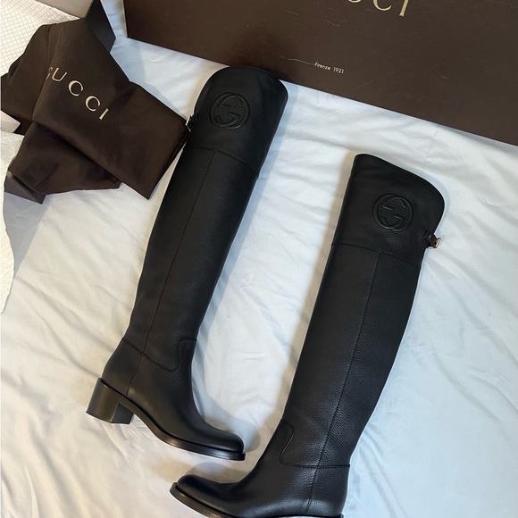 GUCCI Over The Knee Black Leather Boots w/Box EUR 37 | US 6 | UK 4 | hardly worn - Picture 4 of 16